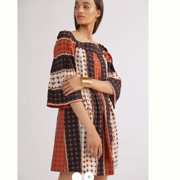 Anthropologie Brown Abstract Motif Mini Dress Size 12 like new - Picture 3 of 5